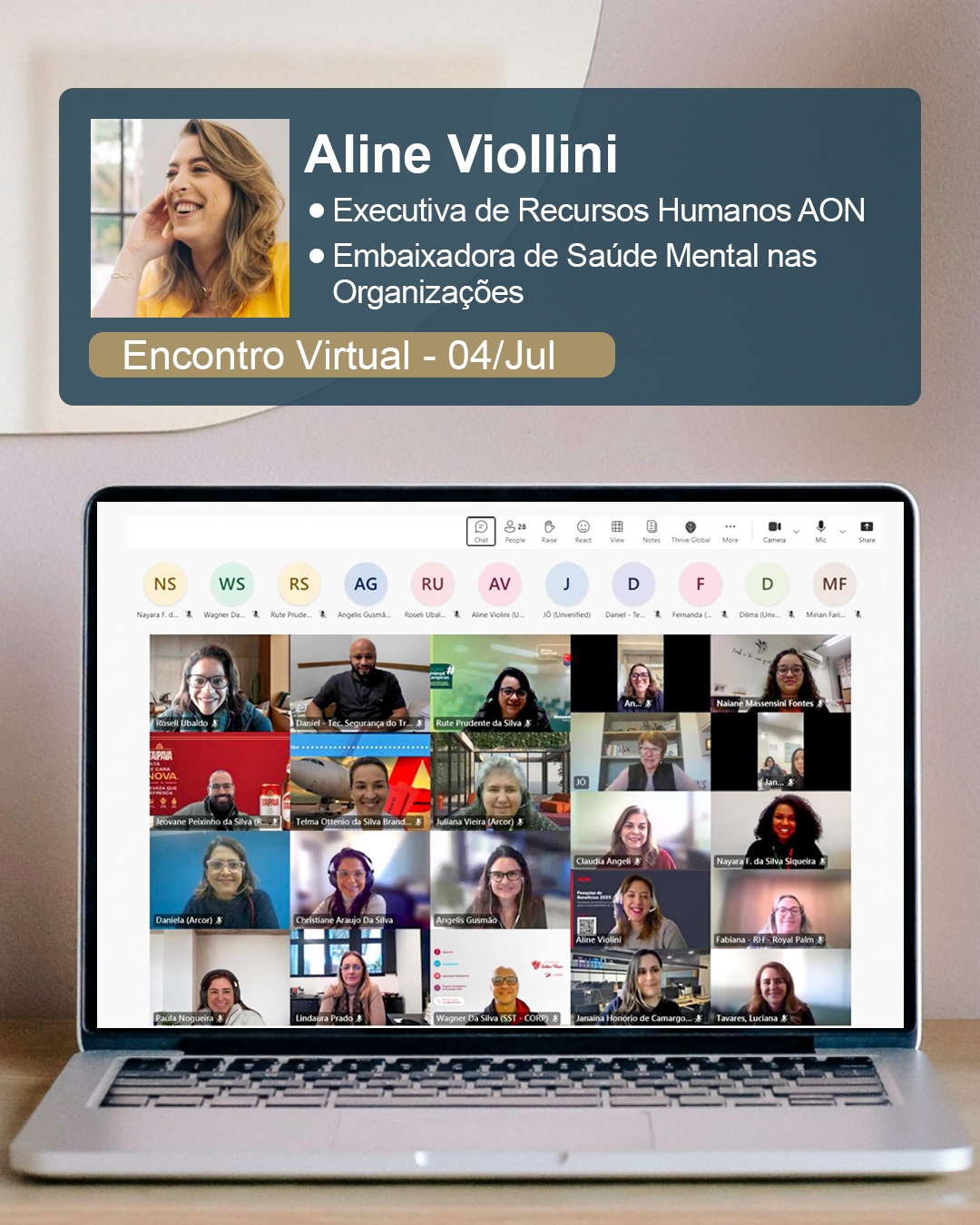 Encontro virtual -  Riscos psicossociais em  ambientes de trabalho - com Aline Viollini